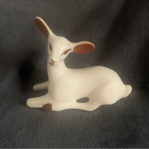 Vintage Ceramic Glazed White Deer Figurine Hand Painted Sweet Eyes  4"x2.5"x5".